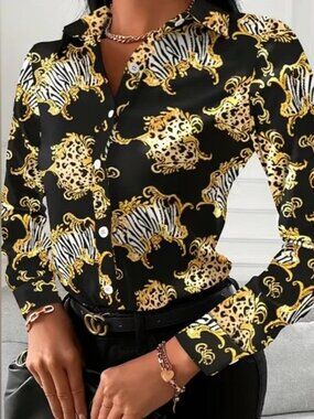 Passion Baroque Plus Size Floral Print Polo Neck Blouse